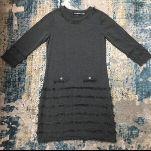 Karl Lagerfeld Paris Size M Medium Sweater Dress Gray Cable Knit Fringe Detail‌